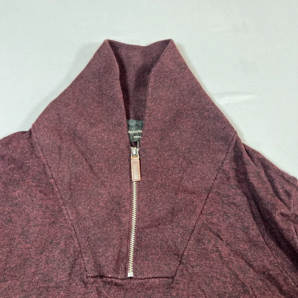 Banana Republic Premium Luxe Yarn Sweater Mens L Burgundy Knit 1/4 Zip Mock Neck